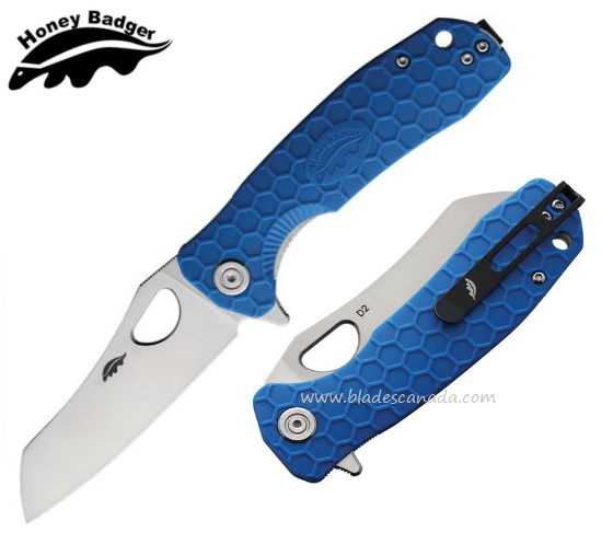 Honey Badger Med Wharncleaver Flipper Folding Knife, D2 Steel, FRN Blue, HB1043